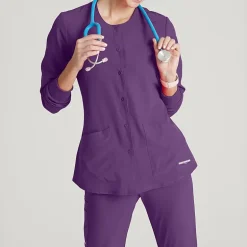 Skechers Sk401 Stability 2-Pocket Crewneck Snap-Front Warm-Up Womens Tag Free Stretch Fabric Moisture Wicking Scrub Jackets