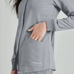 Skechers Sk401 Stability 2-Pocket Crewneck Snap-Front Warm-Up Womens Tag Free Stretch Fabric Moisture Wicking Scrub Jackets