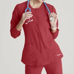 Skechers Sk401 Stability 2-Pocket Crewneck Snap-Front Warm-Up Womens Tag Free Stretch Fabric Moisture Wicking Scrub Jackets