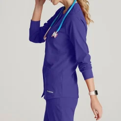 Skechers Sk401 Stability 2-Pocket Crewneck Snap-Front Warm-Up Womens Plus Tall Tag Free Stretch Fabric Moisture Wicking Scrub Jackets