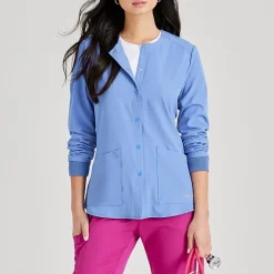Skechers Sk401 Stability 2-Pocket Crewneck Snap-Front Warm-Up Womens Plus Tall Tag Free Stretch Fabric Moisture Wicking Scrub Jackets
