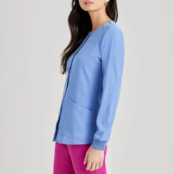 Skechers Sk401 Stability 2-Pocket Crewneck Snap-Front Warm-Up Womens Plus Tall Tag Free Stretch Fabric Moisture Wicking Scrub Jackets