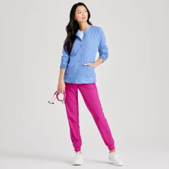Skechers Sk401 Stability 2-Pocket Crewneck Snap-Front Warm-Up Womens Plus Tall Tag Free Stretch Fabric Moisture Wicking Scrub Jackets