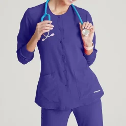 Skechers Sk401 Stability 2-Pocket Crewneck Snap-Front Warm-Up Womens Plus Tall Tag Free Stretch Fabric Moisture Wicking Scrub Jackets