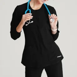 Skechers Sk401 Stability 2-Pocket Crewneck Snap-Front Warm-Up Womens Plus Tall Tag Free Stretch Fabric Moisture Wicking Scrub Jackets
