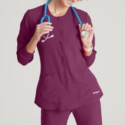 Skechers Sk401 Stability 2-Pocket Crewneck Snap-Front Warm-Up Womens Plus Tall Tag Free Stretch Fabric Moisture Wicking Scrub Jackets