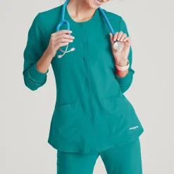 Skechers Sk401 Stability 2-Pocket Crewneck Snap-Front Warm-Up Womens Plus Tall Tag Free Stretch Fabric Moisture Wicking Scrub Jackets