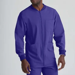 Skechers Sk0408 Structure 3-Pocket Crewneck Warm-Up Mens Big and Tall Tag Free Stretch Fabric Moisture Wicking Scrub Jackets