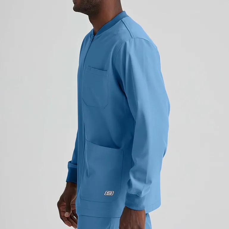 Skechers Sk0408 Structure 3-Pocket Crewneck Warm-Up Mens Big and Tall Tag Free Stretch Fabric Moisture Wicking Scrub Jackets