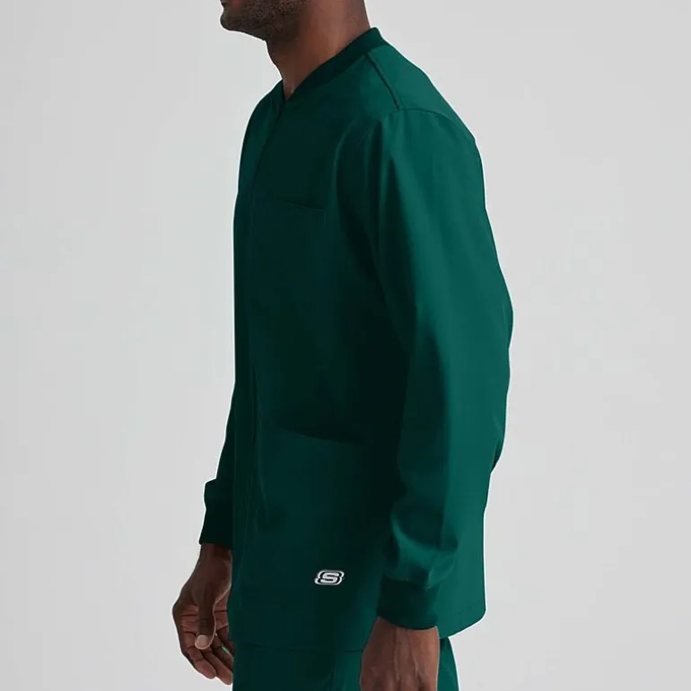 Skechers Sk0408 Structure 3-Pocket Crewneck Warm-Up Mens Big and Tall Tag Free Stretch Fabric Moisture Wicking Scrub Jackets