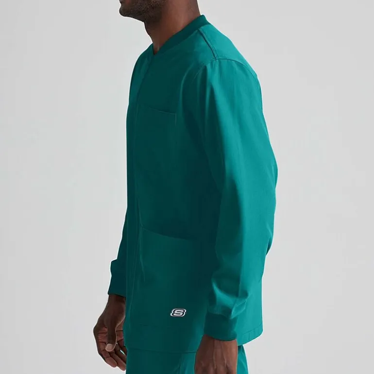 Skechers Sk0408 Structure 3-Pocket Crewneck Warm-Up Mens Big and Tall Tag Free Stretch Fabric Moisture Wicking Scrub Jackets