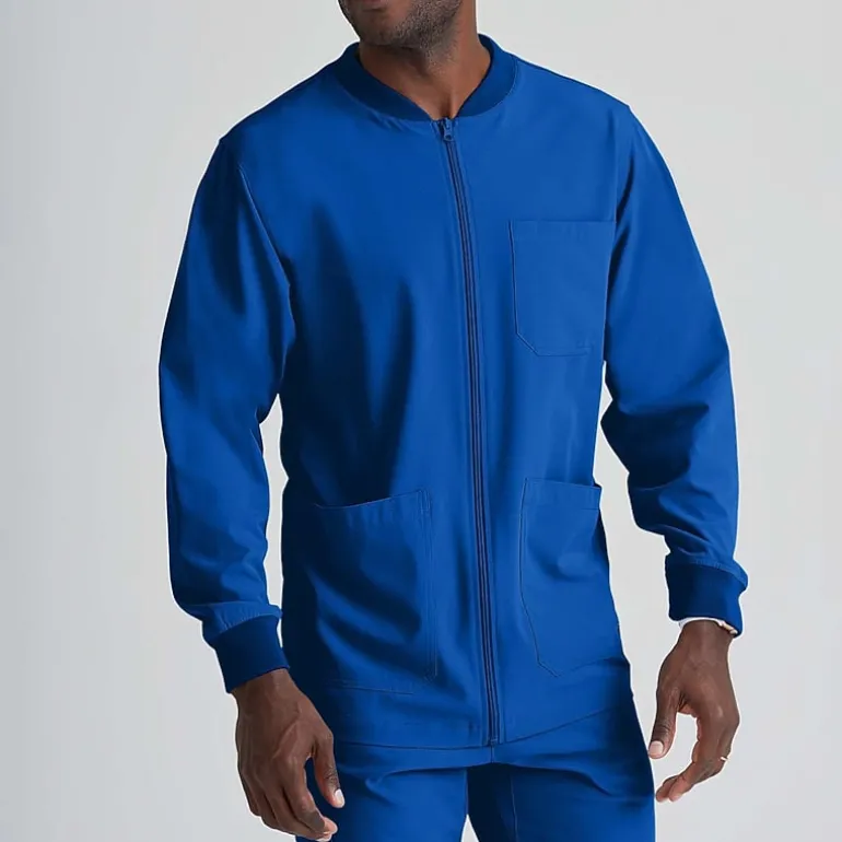 Skechers Sk0408 Structure 3-Pocket Crewneck Warm-Up Mens Big and Tall Tag Free Stretch Fabric Moisture Wicking Scrub Jackets