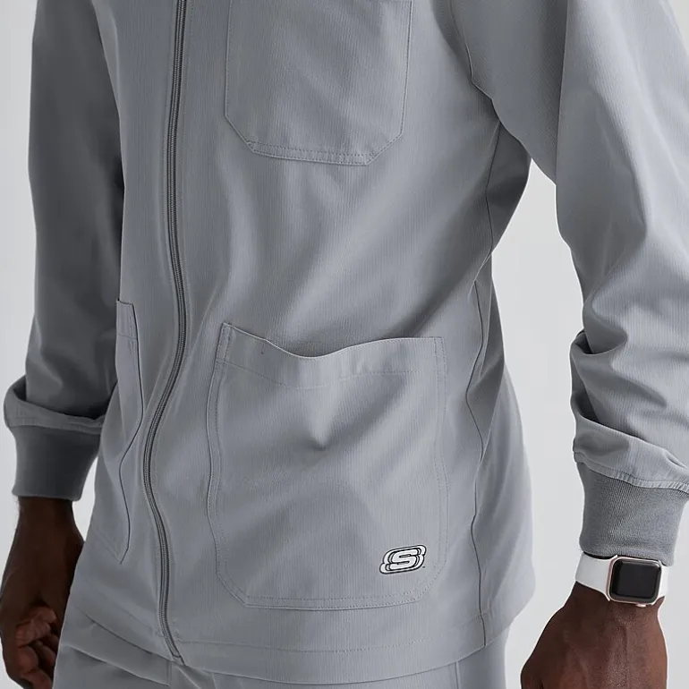 Skechers Sk0408 Structure 3-Pocket Crewneck Warm-Up Mens Big and Tall Tag Free Stretch Fabric Moisture Wicking Scrub Jackets