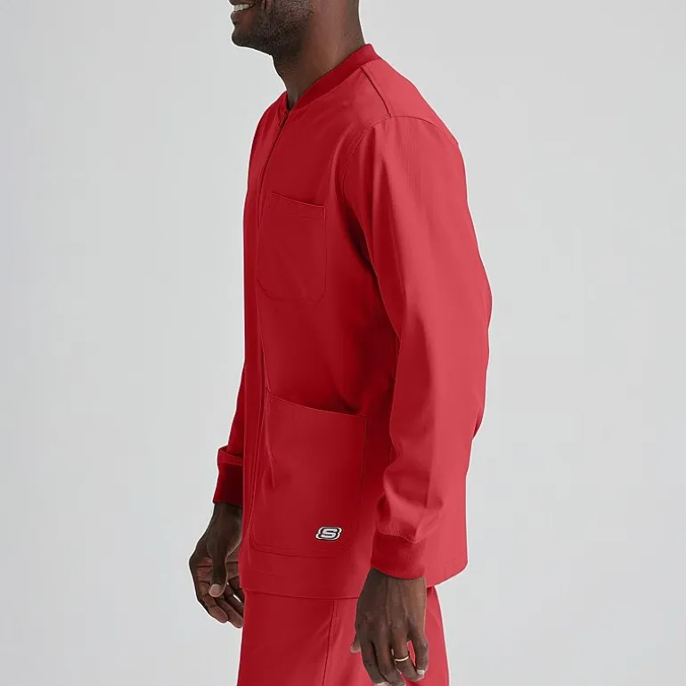 Skechers Sk0408 Structure 3-Pocket Crewneck Warm-Up Mens Big and Tall Tag Free Stretch Fabric Moisture Wicking Scrub Jackets