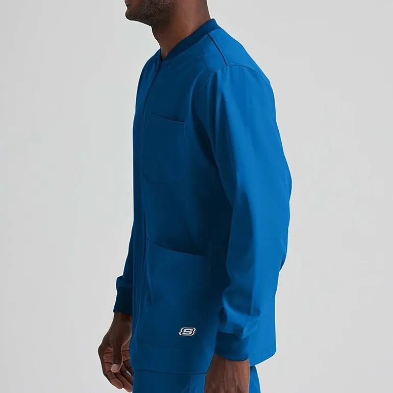 Skechers Sk0408 Structure 3-Pocket Crewneck Warm-Up Mens Big and Tall Tag Free Stretch Fabric Moisture Wicking Scrub Jackets