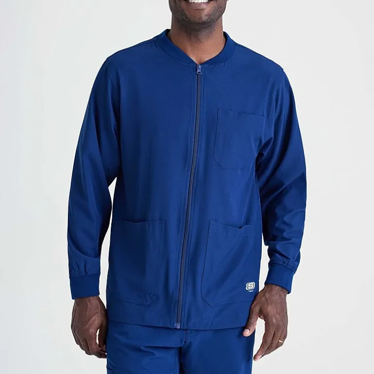 Skechers Sk0408 Structure 3-Pocket Crewneck Warm-Up Mens Big and Tall Tag Free Stretch Fabric Moisture Wicking Scrub Jackets