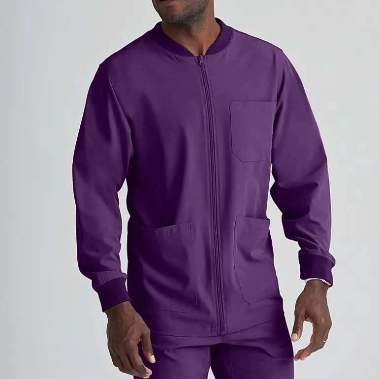 Skechers Sk0408 Structure 3-Pocket Crewneck Warm-Up Mens Big and Tall Tag Free Stretch Fabric Moisture Wicking Scrub Jackets