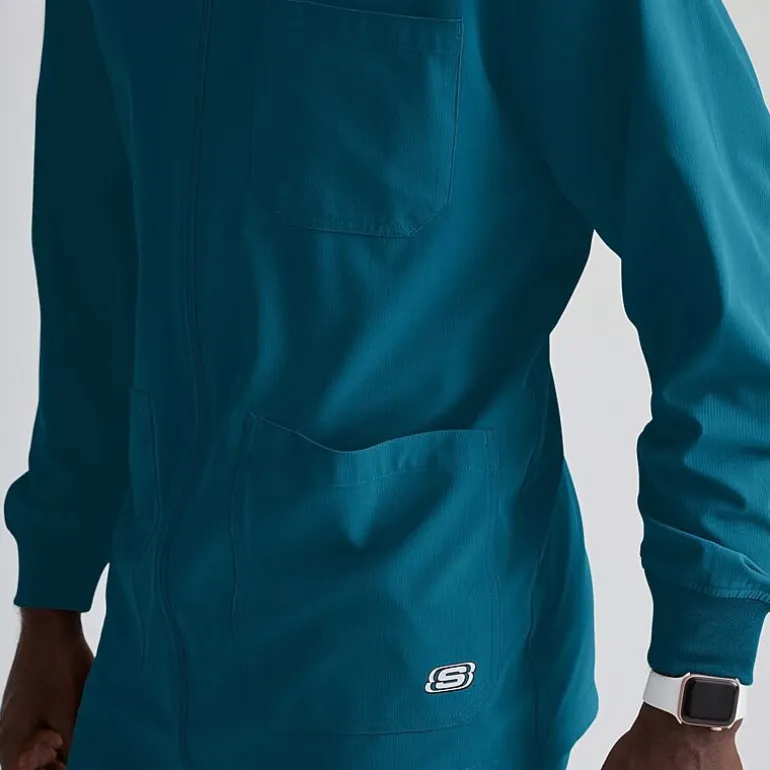 Skechers Sk0408 Structure 3-Pocket Crewneck Warm-Up Mens Big and Tall Tag Free Stretch Fabric Moisture Wicking Scrub Jackets
