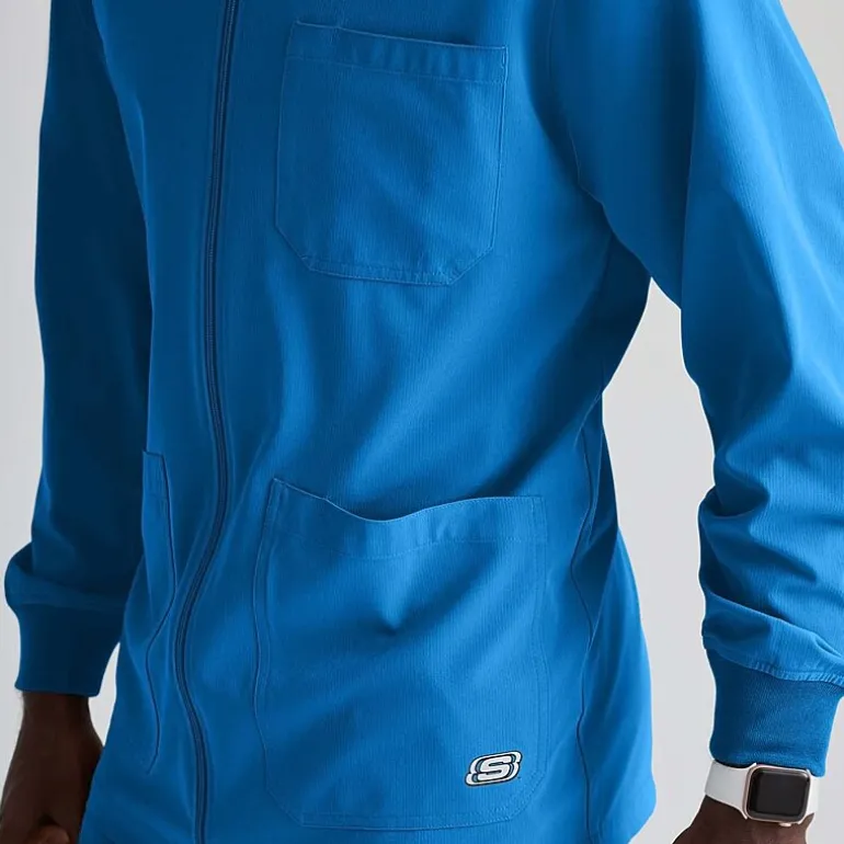 Skechers Sk0408 Structure 3-Pocket Crewneck Warm-Up Mens Big and Tall Tag Free Stretch Fabric Moisture Wicking Scrub Jackets