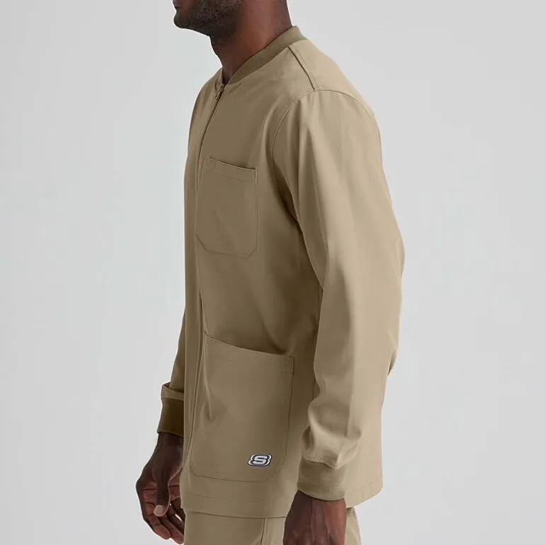 Skechers Sk0408 Structure 3-Pocket Crewneck Warm-Up Mens Big and Tall Tag Free Stretch Fabric Moisture Wicking Scrub Jackets