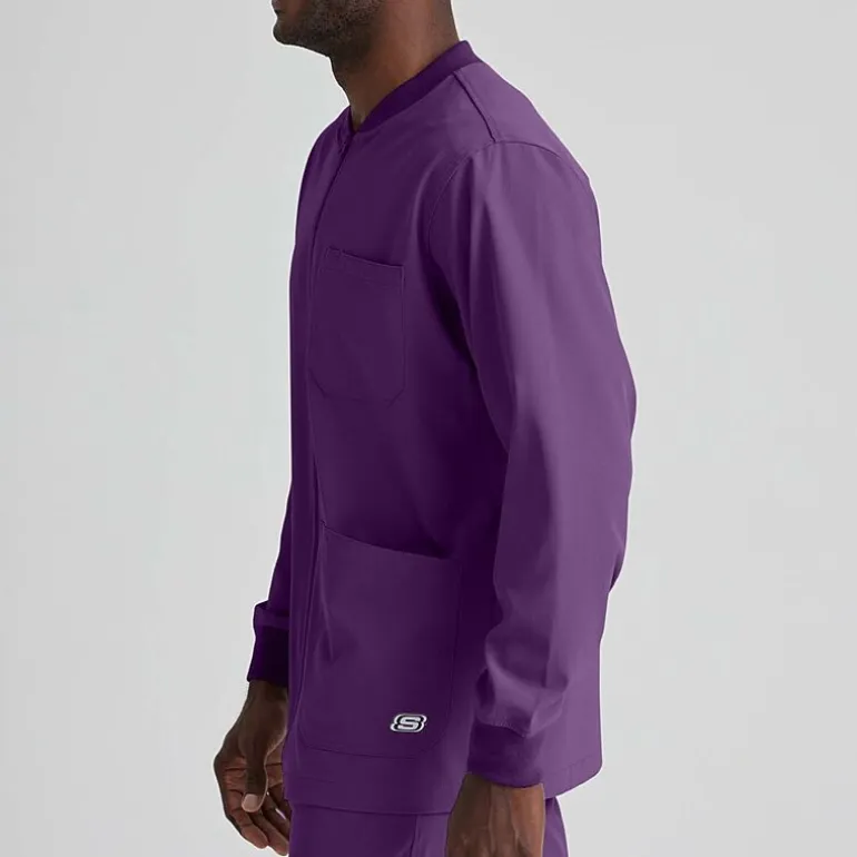 Skechers Sk0408 Structure 3-Pocket Crewneck Warm-Up Mens Big and Tall Tag Free Stretch Fabric Moisture Wicking Scrub Jackets