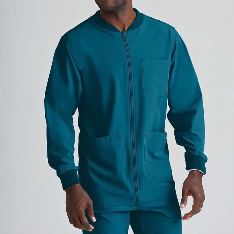 Skechers Sk0408 Structure 3-Pocket Crewneck Warm-Up Mens Big and Tall Tag Free Stretch Fabric Moisture Wicking Scrub Jackets