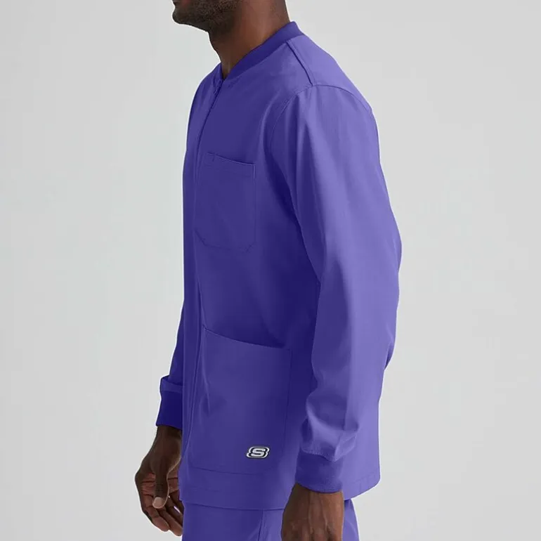 Skechers Sk0408 Structure 3-Pocket Crewneck Warm-Up Mens Big and Tall Tag Free Stretch Fabric Moisture Wicking Scrub Jackets