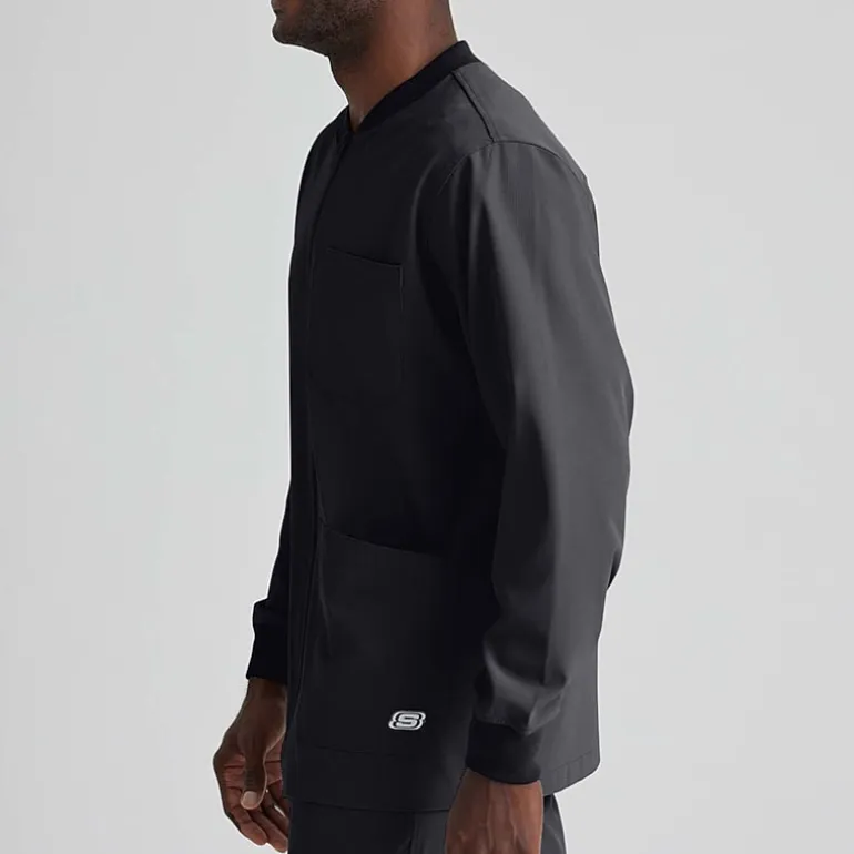 Skechers Sk0408 Structure 3-Pocket Crewneck Warm-Up Mens Big and Tall Tag Free Stretch Fabric Moisture Wicking Scrub Jackets