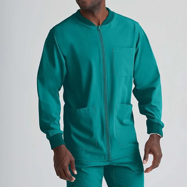 Skechers Sk0408 Structure 3-Pocket Crewneck Warm-Up Mens Big and Tall Tag Free Stretch Fabric Moisture Wicking Scrub Jackets