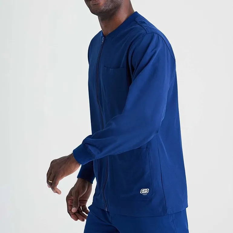 Skechers Sk0408 Structure 3-Pocket Crewneck Warm-Up Mens Big and Tall Tag Free Stretch Fabric Moisture Wicking Scrub Jackets
