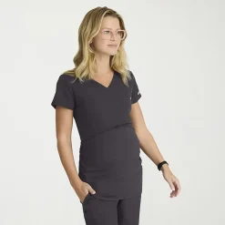 Skechers Skt269 Bloom 1-Pocket Maternity Top Womens Plus Maternity V Neck Short Sleeve Stretch Fabric Moisture Wicking Scrub Top