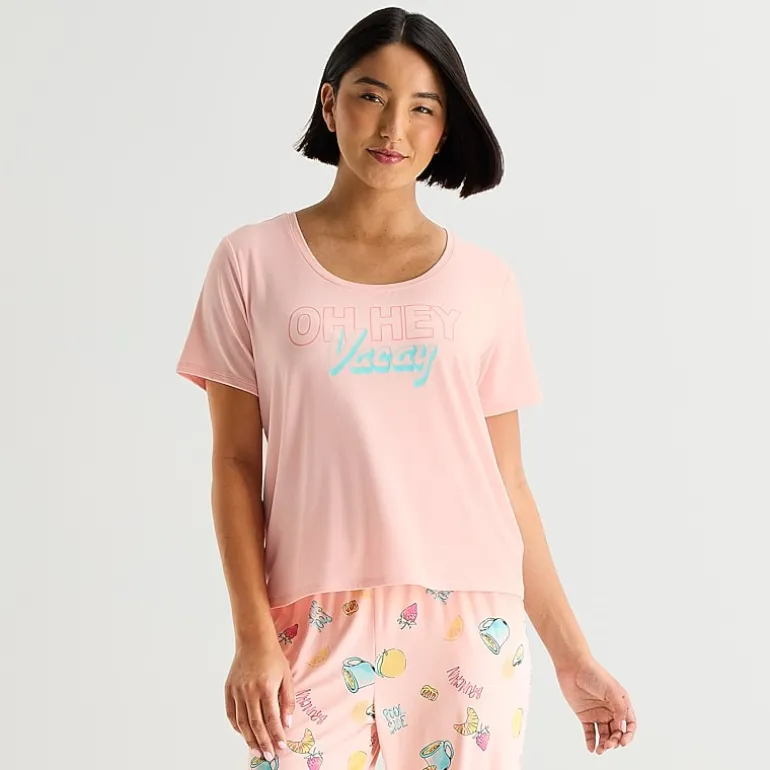 Sleep Chic Womens Crew Neck Short Sleeve Pajama Top