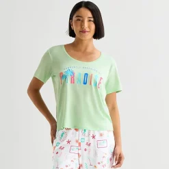 Sleep Chic Womens Crew Neck Short Sleeve Pajama Top