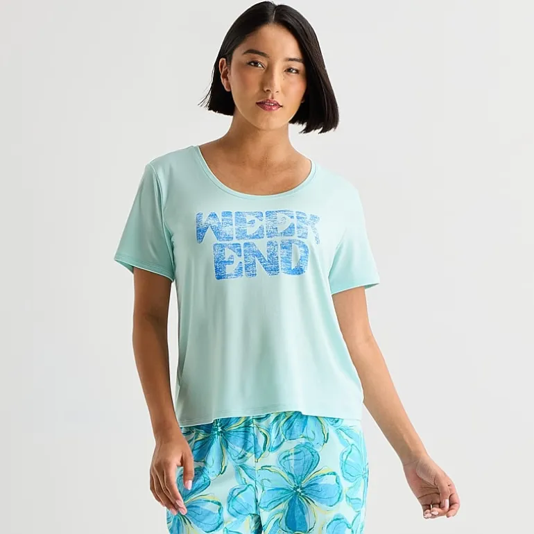 Sleep Chic Womens Crew Neck Short Sleeve Pajama Top