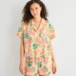 Sleep Chic Womens Poplin V-Neck Short Sleeve 2-pc. Pajama Set