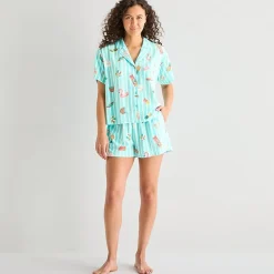 Sleep Chic Womens Poplin V-Neck Short Sleeve 2-pc. Pajama Set
