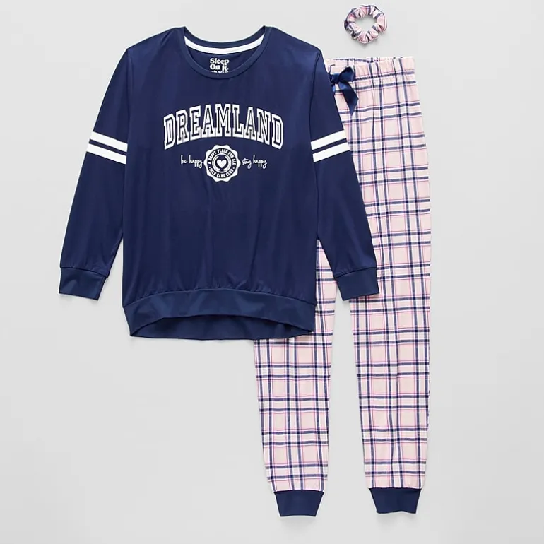 Sleep On It Little & Big Kid Girls Crew Neck Long Sleeve 3-pc. Pajama Set