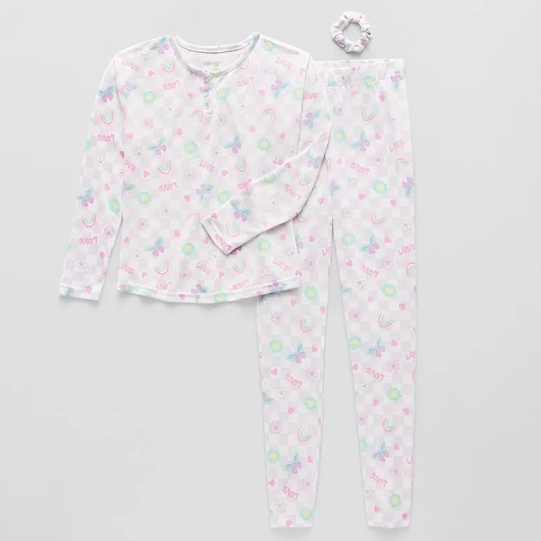 Sleep On It Little & Big Kid Girls Crew Neck Long Sleeve 3-pc. Pajama Set