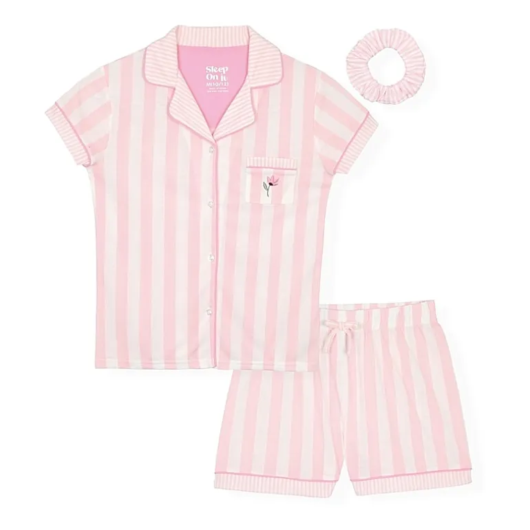 Sleep On It Little & Big Kid Girls V-Neck Short Sleeve 3-pc. Pajama Set