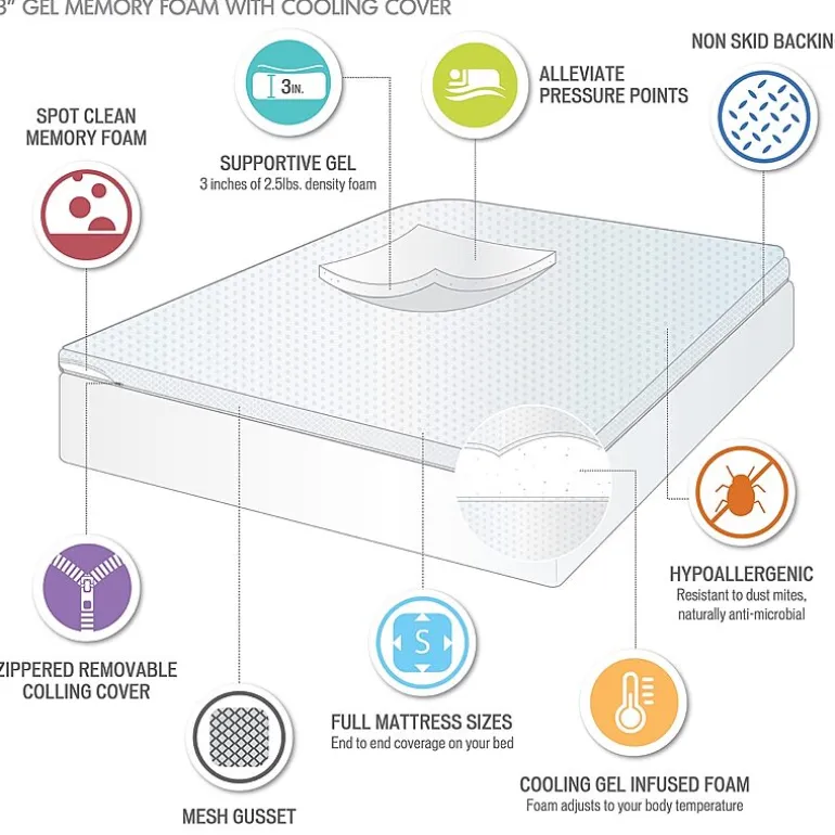 Sleep Philosophy Hypoallergenic 3" Cooling Gel Memory Foam Mattress Topper with Removable Cooling Cover