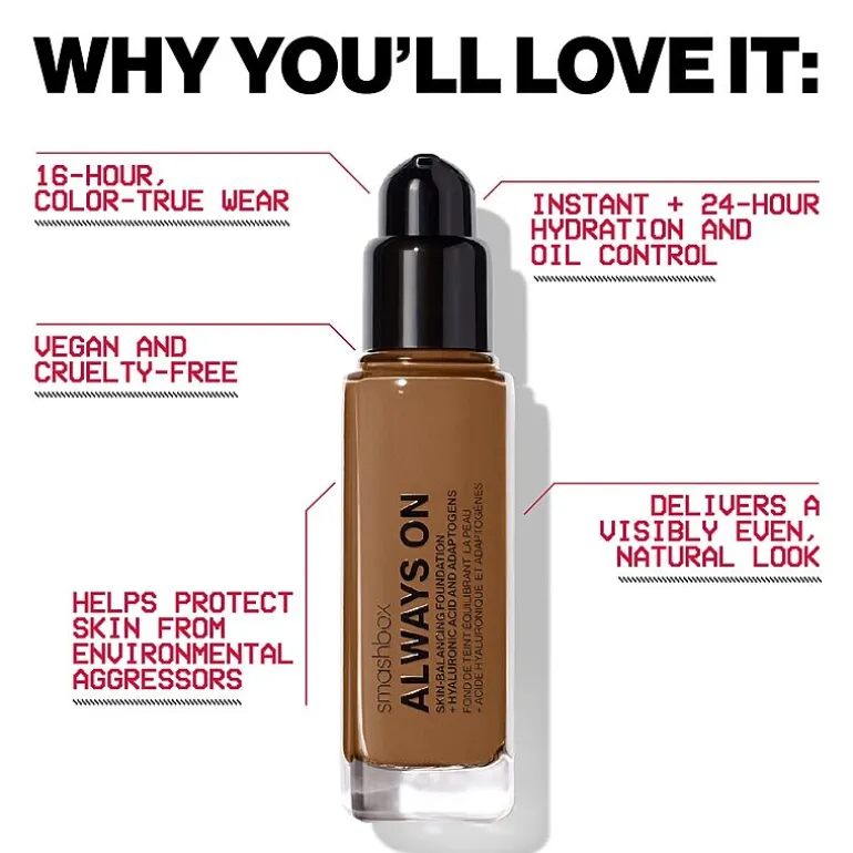 Smashbox Always On Skin-Balancing Foundation With Hyaluronic Acid + Adaptogens