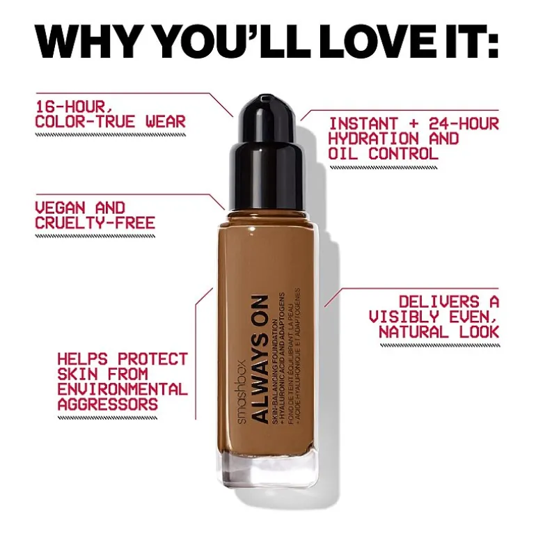 Smashbox Always On Skin-Balancing Foundation With Hyaluronic Acid + Adaptogens