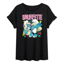 Smurfette Tee Womens Juniors Crew Neck Short Sleeve Oversized Smurfs Graphic T-Shirt