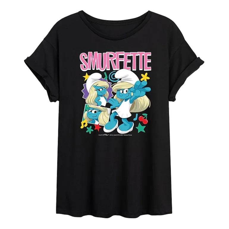 Smurfette Tee Womens Juniors Crew Neck Short Sleeve Oversized Smurfs Graphic T-Shirt