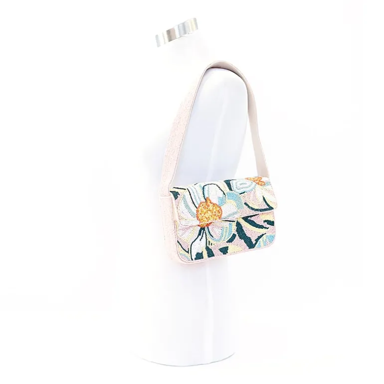 SOL and MER Beaded Floral Baguette Shoulder Bag