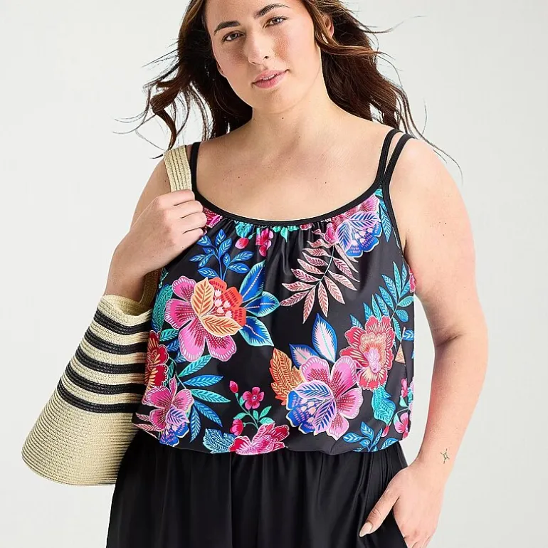 Sonnet Shores Womens Floral Plus Swim Romper