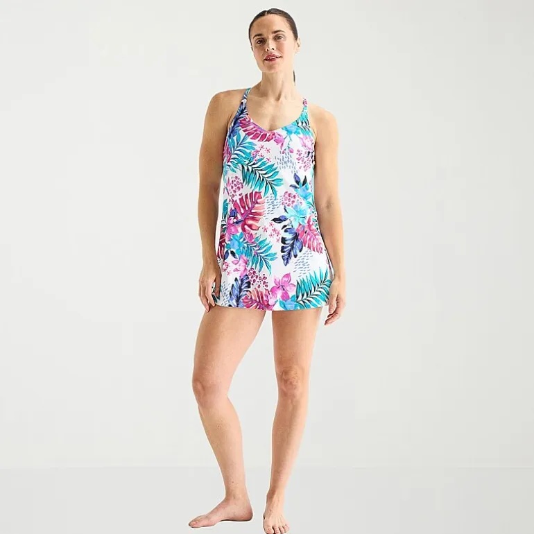 Sonnet Shores Womens Tropical Leaf Swim Dress
