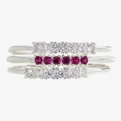 Sparkle Allure Birthstone Womens Red Cubic Zirconia Pure Silver Over Brass Ring Set