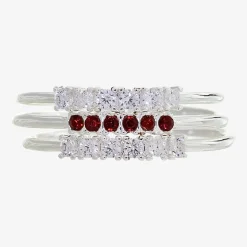 Sparkle Allure Birthstone Womens Red Cubic Zirconia Pure Silver Over Brass Ring Set