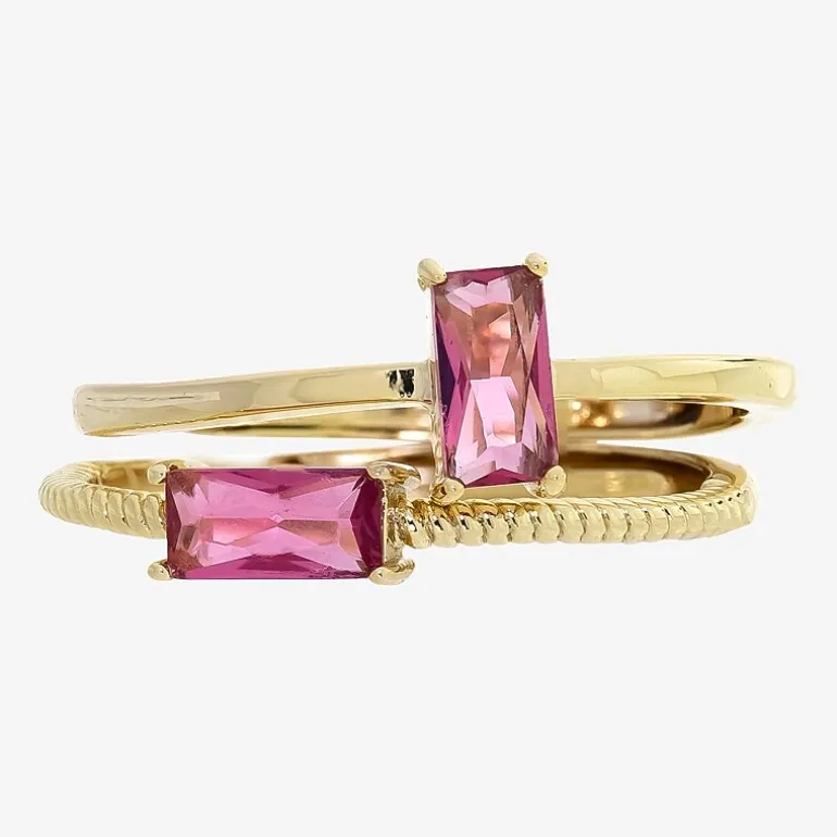Sparkle Allure Birthstone Womens Red Cubic Zirconia 14K Gold Over Brass Ring Set